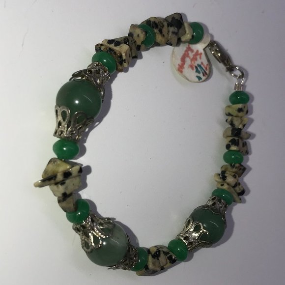 7 1/2" Green Aventurine And Dalmatian Jasper Bracelet - Picture 1 of 5